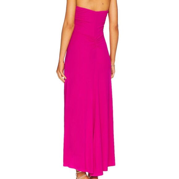 Veronica Beard Reze Hot Pink Ruched Gold Chain Halter Maxi Dress NWT 598 Sz L - Picture 3 of 14
